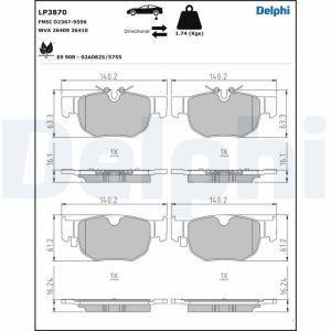 Kit de plaquettes de frein, frein à disque DELPHI LP3870, Arrière