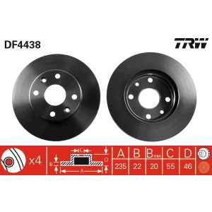 Jarrulevy TRW DF4438 edessä, tuuletettu, erittäin hiilihappoinen, 1 kpl