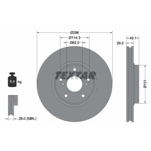 Disque de frein TEXTAR 92185403 avant, ventilé, 1 pièce