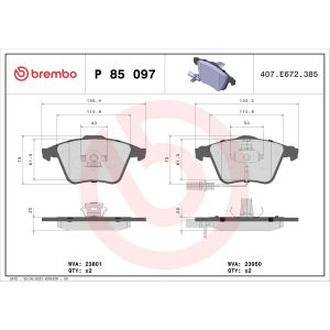 Conjunto de pastilhas de travão, travão de disco PRIME LINE BREMBO P 85 097