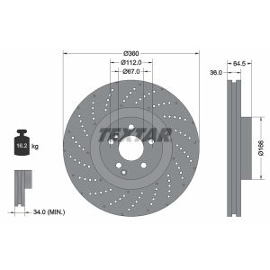 Disco freno TEXTAR 92260305 anteriore, ventilato, perforato, altamente carbonizzato, 1 pezzo