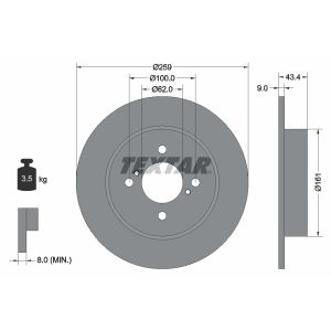 Disco freno TEXTAR 92242303 posteriore, completo, 1 pezzo