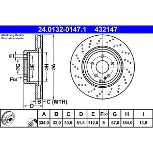 Disco de freno ATE 24.0132-0147.1 vorne, ventilado , altamente carbonizado, 1 Pieza