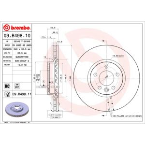 Jarrulevy BREMBO 09B49811 edessä, tuuletettu, erittäin hiilihappoinen, 1 kpl