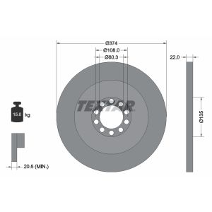 Disque de frein TEXTAR 93015500 arrière, plein, 1 pièce