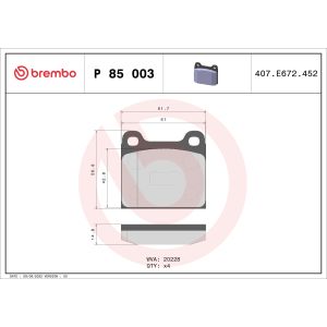 Bremsbelagsatz, Scheibenbremse BREMBO P 85 003