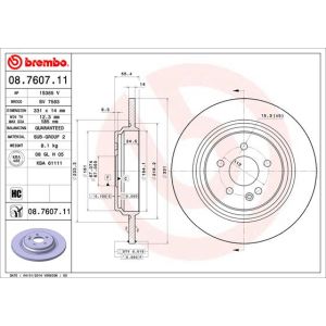 Jarrulevy, full/voimakkaasti hiiltynyt BREMBO 08.7607.11, Takana, 1 kpl