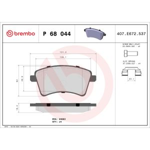 Bremsbelagsatz BREMBO P 68 044, Vorne