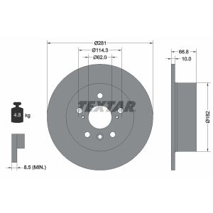 Disque de frein TEXTAR 92257803 à l'arrière, plein, 1 pièce