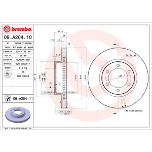 Jarrulevy BREMBO 09A20411 edessä, tuuletettu, 1 kpl