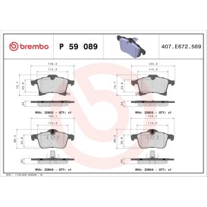 Kit de plaquettes de frein, frein à disque BREMBO P 59 089, Avant