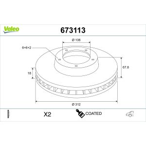 Disco de freno VALEO 673113