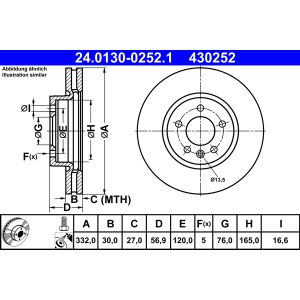 Disco de freno ATE 24.0130-0252.1 frente, ventilado, altamente carbonizado, 1 pieza