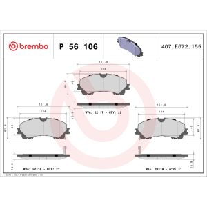 Juego de pastillas de freno BREMBO P 56 106, delante