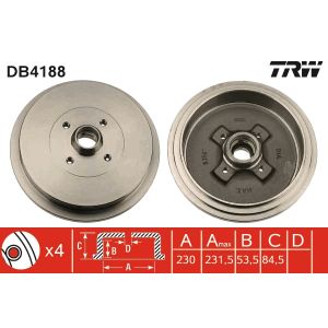 Tambor de freno, 1 pieza TRW DB4188