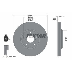 Disco freno TEXTAR 92235200 anteriore, ventilato, 1 pezzo