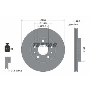 Disco de freno TEXTAR 92195505 frente, ventilado, 1 pieza