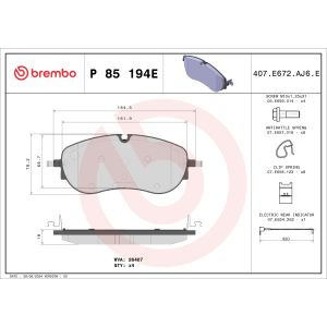 Conjunto de pastilhas de travão BREMBO P 85 194E
