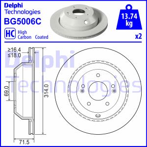 Discos de freno DELPHI BG5006C trasero, ventilado , altamente carbonizado, 2 Pieza