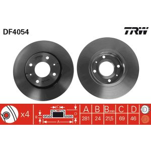 Jarrulevy TRW DF4054 edessä, tuuletettu, 1 kpl