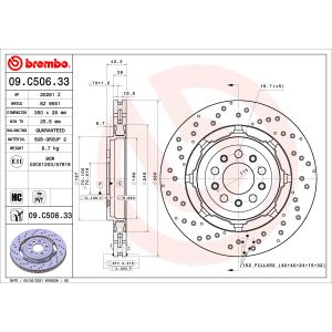 Remschijf BREMBO 09C50633 achter, geventileerd, sterk gecarboniseerd, 1 Stuk