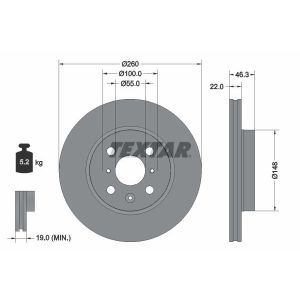 Disco freno TEXTAR 92346103 anteriore, ventilato, 1 pezzo