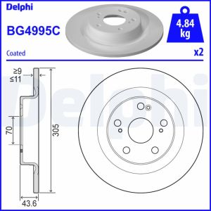 Disco de travão DELPHI BG4995C atrás, completo, 2 Peça