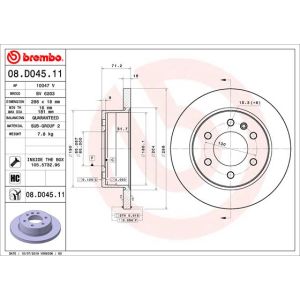 Disco de freno BREMBO 08D04511 hinten, macizo, altamente carbonizado, 1 Pieza