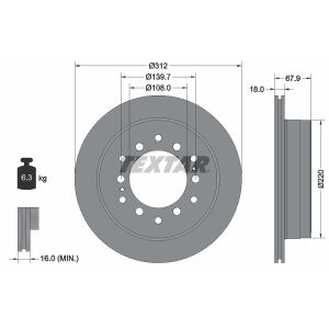 Disque de frein TEXTAR 92231003 arrière, ventilé, 1 pièce