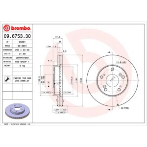 Jarrulevy BREMBO 9675330 edessä, tuuletettu, 1 Kappale