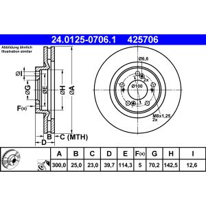 Disco freno ATE 24.0125-0706.1 anteriore, ventilato, 1 pezzo