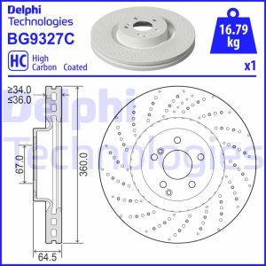 Disco freno DELPHI BG9327C anteriore, ventilato, perforato, altamente carbonizzato, 1 pezzo