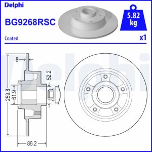 Disque de frein DELPHI BG9268RSC arrière, plein, 1 pièce