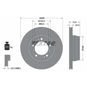 Disco freno TEXTAR 92100107 posteriore, ventilato, perforato, altamente carbonizzato, 1 pezzo