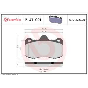 Bremsbelagsatz, Scheibenbremse BREMBO P 47 001