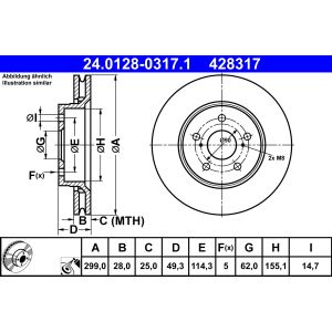 Disco de freno ATE 24.0128-0317.1 vorne, ventilado , 1 Pieza
