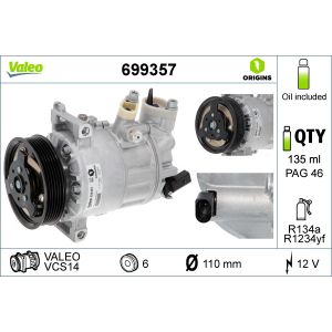 Kompressor, Klimaanlage VALEO 699357 für Audi, Nissan, Renault