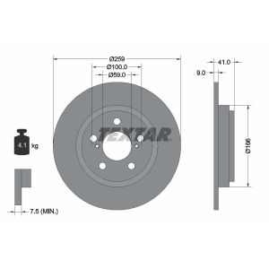 Disque de frein TEXTAR 92199800 arrière, plein, 1 pièce