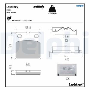 Conjunto de pastilhas de travão, travão de estacionamento de disco DELPHI LP5026EV