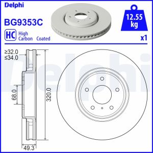 Disco de travão DELPHI BG9353C frente, ventilado, altamente carbonizado, 1 Peça