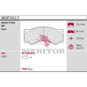 Jogo de pastilhas de travão, travão de disco MERITOR MDP3017