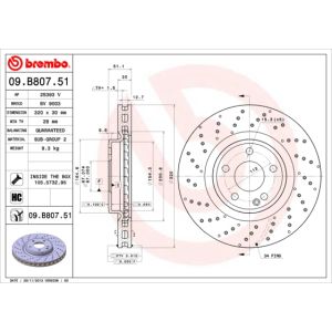 Jarrulevy BREMBO 09B80751 edessä, tuuletettu, erittäin hiilihappoinen, 1 kpl