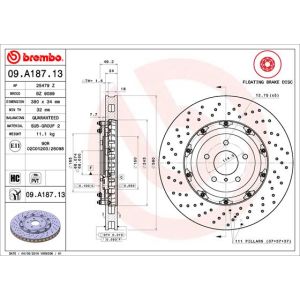 Disco freno BREMBO 09A18713 anteriore, ventilato, altamente carbonizzato, 1 pezzo