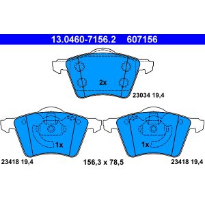 Conjunto de pastilhas de travão ATE 13.0460-7156.2, Frente