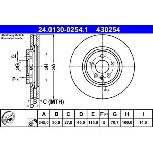 Disque de frein ATE 24.0130-0254.1 avant, ventilé, hautement carbonisé, 1 pièce
