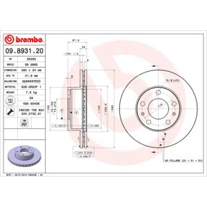 Jarrulevy BREMBO 9893121 etupuolella/tuuletettu/1 kpl