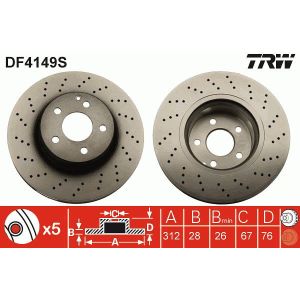 Bremsscheibe TRW DF4149S vorne, perforiert, geschlitzt, 1 Stück