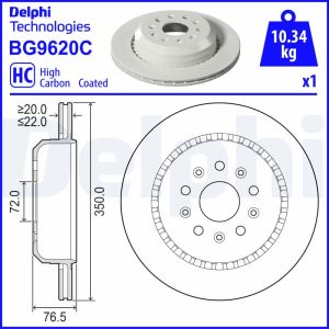 Disco de freno DELPHI BG9620C,1 Piezza
