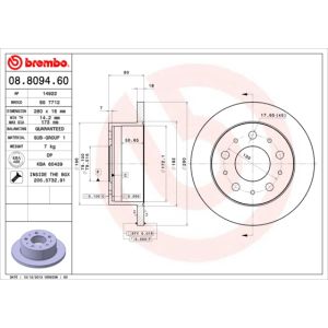 Jarrulevy BREMBO 8809460 takana, täysi, 1 kpl