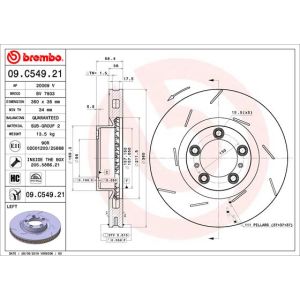 Jarrulevy BREMBO 09C54921 edessä, tuuletettu, uritettu, erittäin hiilihappoinen, 1 kpl